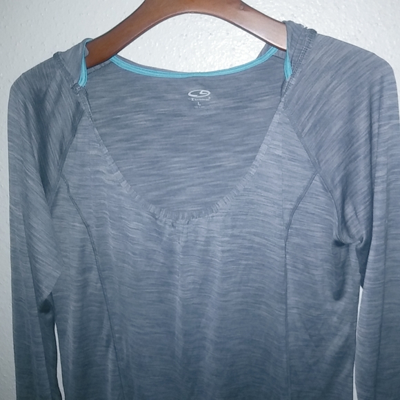 Champion L Hoodie Pullover Athletic Top in Heathered Gray Blue - Picture 5 of 7